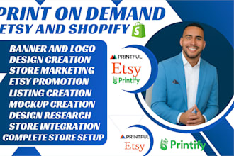 setup esty and shopify print on demand printful printify pod product upload
