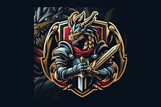design amazing dragon knight mascot logo for your business