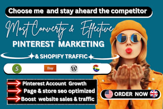 be shopify pinterest marketing manager, design seo optimized pins and boards