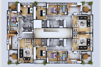 do 3d axonometric design, axonometric floor plan of your rooms or building