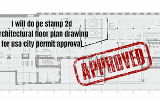 do pe stamp 2d architectural floor plan drawing for usa city permit approval