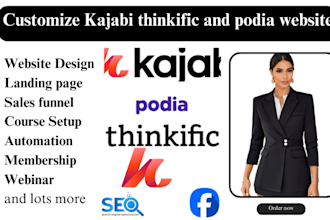 setup customize kajabi thinkific course curriculum website landing pages