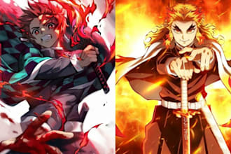 draw cute demonslayer, dragon ball, naruto in anime style