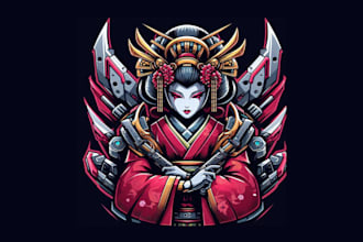 do awesome geisha mecha mascot logo with unlimited revisions