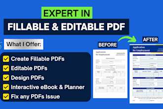 create fillable pdf forms , editable pdf interactive  ebook planner and workbook
