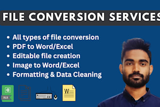 do any file conversion, pdf to excel with high accuracy