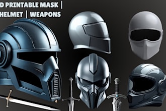 sculpt 3d model of 3d mask cosplay helmet 3d armor weapons for 3d printing