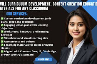 curriculum development, content creation education materials for any classroom