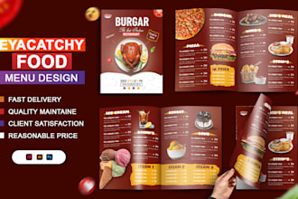 design a professional food menu or restaurant brochure