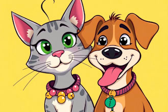 draw your cat, dog, or any pet into cartoon vector portrait