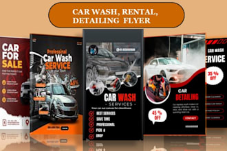 design car wash, car rental, auto repair flyers, and car sales flyers