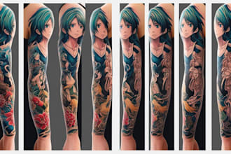 do custom tattoo design , anime , traditional or realistic sleeve tattoo artist