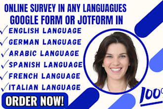 create online survey or google form questionnaire in french, german, arabic