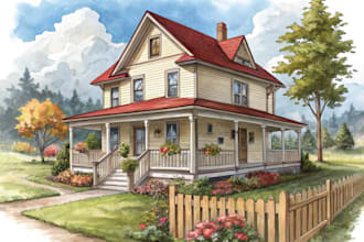 draw a sketch of a house portrait or building illustration