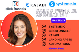 design landing pages, automations in clickfunnels systeme io kajabi hubspot crm