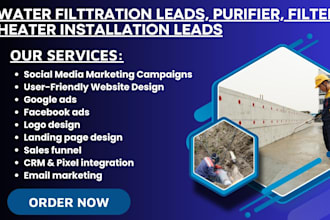 generate water filtration leads, purifier, filter, heater installation leads