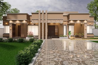 create house elevation designs with 3d visuals and detailing