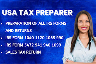 prepare form 1040, w2, 1065, 1120, 1120s schedule c us tax return