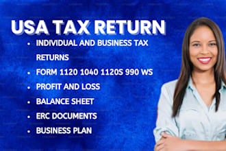 do profit and loss, USA tax returns, form 1040, 1120, schedule c, business plan