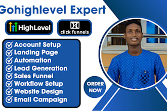 do website design, landing page, account setup, email campaign with gohighlevel