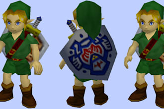 do retro 3d character low poly in n64 and ps1 style,   playstation game asset
