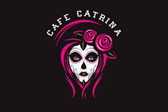 design colorful super cafe coffee tacos catrina logo