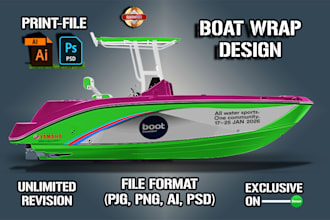 do boat wrap design, boat wrap, van or car wrap truck wrap, vehicle wrap design