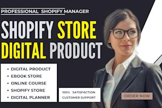 create digital product shopify store, ebook store online course, digital planner