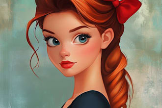 draw couple portrait in disney cartoon illustration for gift
