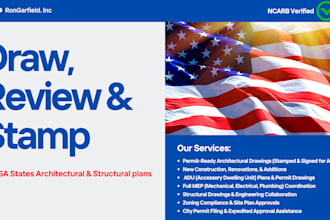 draw and stamp USA architectural floor plan adu mep for city permit