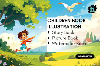 illustrate story book picture book watercolor coloring book for kids