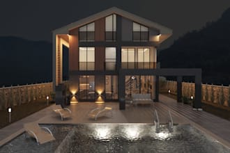 do cgi stunning facade villa exterior,house elevation,3d render,3d plan layout,