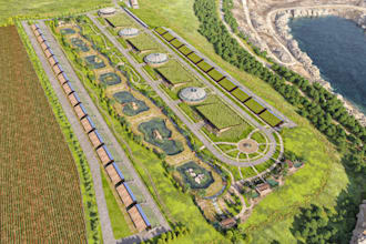 turn 2d to 3d landscape area,site plan layout, outdoor background,city rendering