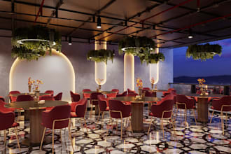 render 3d interior, interior design, house, restaurant