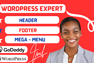 design or fix header, footer, megamenu for wordpress website
