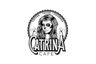 design handmade cafe coffee tacos catrina logo