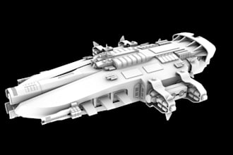 do 3d armored spaceship model with interior and exterior design and game assets