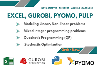 do linear, non linear optimization problems by excel solver, gurobi, pulp, pyomo