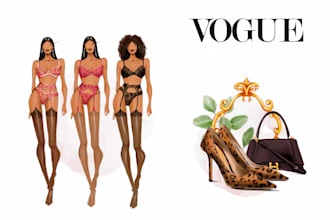 draw fashion accessories, lingerie, bags, shoes, perfume