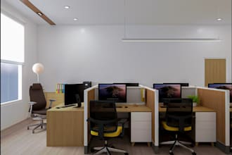 modern 3d interior and exterior workspace office , sleek glass,floorplan,blender