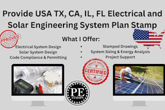 do usa tx, ca, il, fl electrical and solar engineering system plan stamp