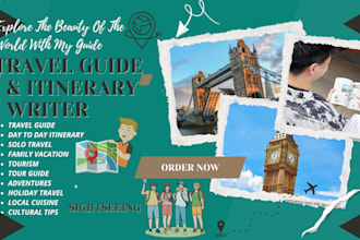write and design travel guide, itinerary, tour guide trips planner, family trips