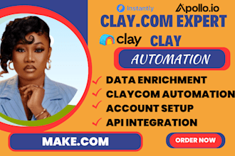 setup clay, clay com, hubspot crm, linkedin data enrichment automation make com