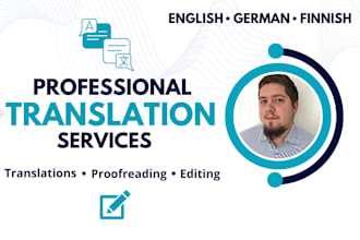 translate and proofread your documents in finnish, german, and english