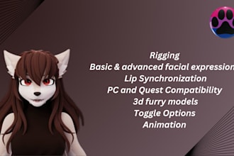 model 3d modelling, vrchat, vtuber model, furry character, nsfw avatar, vseeface