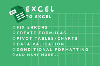 help you with your excel concerns in formulas, data pivot table and graphs