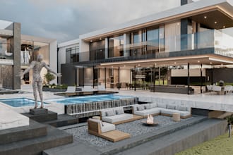 element 3d floating house, luxury villa home, dock home, oceanfront house marine