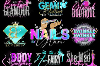 design glitter feminine beauty salon, lashes,hair, nail logo
