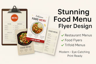 design stunning restaurant menus, food flyers, and café posters