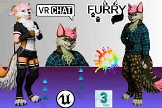 vrchat avatar, vrc furry design 3d character model 3d animaze avatar